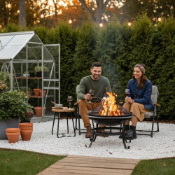 Kinghoff KH 2030 Garden Fire Pit, Steel, Spark Guard, Suitable for Cooking, Black