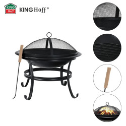 Kinghoff KH 2030 Garden Fire Pit, Steel, Spark Guard, Suitable for Cooking, Black