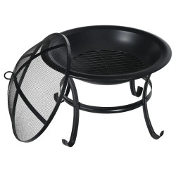 Kinghoff KH 2030 Garden Fire Pit, Steel, Spark Guard, Suitable for Cooking, Black