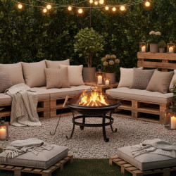 Kinghoff KH 2030 Garden Fire Pit, Steel, Spark Guard, Suitable for Cooking, Black