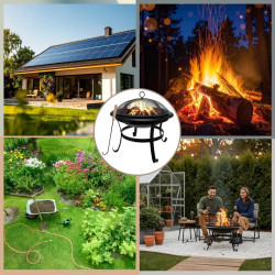 Kinghoff KH 2030 Garden Fire Pit, Steel, Spark Guard, Suitable for Cooking, Black