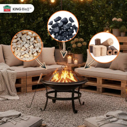 Kinghoff KH 2030 Garden Fire Pit, Steel, Spark Guard, Suitable for Cooking, Black