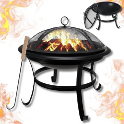 Kinghoff KH 2030 Garden Fire Pit, Steel, Spark Guard, Suitable for Cooking, Black