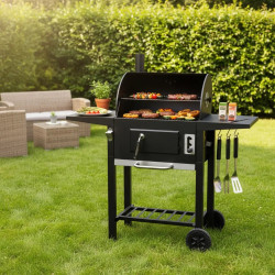 Klausberg KB 9034 faszénnel működő grill, kémény, szabályozható szellőzés, hamutartó fiók, hőmérő, görgők, acél, fekete