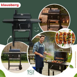 Барбекю на дървени въглища Klausberg KB 9034, Комин, Регулируема вентилация, Чекмедже за пепел, Термометър, Колелца, Стомана, Черен