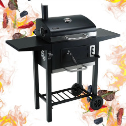 Klausberg KB 9034 faszénnel működő grill, kémény, szabályozható szellőzés, hamutartó fiók, hőmérő, görgők, acél, fekete