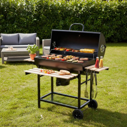 Klausberg KB 9033 faszénnel működő grill, zárható fedél, hőmérő, oldalsó tálcák, hamutartó fiók, görgők, acél, fekete