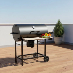 Gratar pe carbuni Klausberg KB 9033, Capac cu inchidere, Termometru, Suporturi laterale, Sertar pentru cenusa, Roti, Otel, Negru
