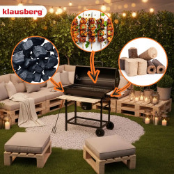 Klausberg KB 9033 faszénnel működő grill, zárható fedél, hőmérő, oldalsó tálcák, hamutartó fiók, görgők, acél, fekete