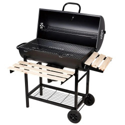 Klausberg KB 9033 faszénnel működő grill, zárható fedél, hőmérő, oldalsó tálcák, hamutartó fiók, görgők, acél, fekete