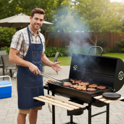 Gratar pe carbuni Klausberg KB 9033, Capac cu inchidere, Termometru, Suporturi laterale, Sertar pentru cenusa, Roti, Otel, Negru