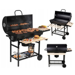 Klausberg KB 9033 faszénnel működő grill, zárható fedél, hőmérő, oldalsó tálcák, hamutartó fiók, görgők, acél, fekete