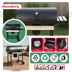 Μπάρμπεκιου με ξυλοκάρβουνα Klausberg KB 9033, Κάλυμμα με κλείδωμα, Θερμόμετρο, Πλαϊνά ράφια, Συρτάρι για στάχτη, Ρόδες, Ατσάλι, Μαύρο