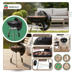 Kinghoff KH 2033 faszénnel működő grill, szabályozható szellőzés, kerekek, acél, fekete