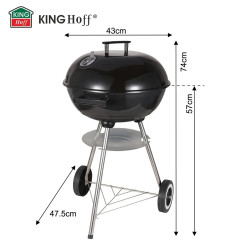 Kinghoff KH 2033 Charcoal Grill, Adjustable Ventilation, Casters, Steel, Black