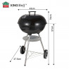 Kinghoff KH 2033 Charcoal Grill, Adjustable Ventilation, Casters, Steel, Black