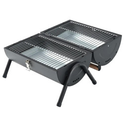 Gratar pe cаrbuni Kinghoff KH 2032, Portabil, Ventilatie reglabila, Deschidere la 180°, Capac cu sistem de blocare, Otel, Negru