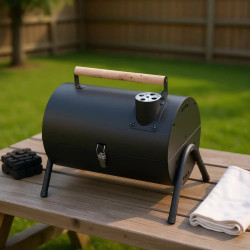 Kinghoff KH 2032 Charcoal Grill, Portable, Adjustable Ventilation, 180° Opening, Lockable Lid, Steel, Black