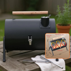 Kinghoff KH 2032 Charcoal Grill, Portable, Adjustable Ventilation, 180° Opening, Lockable Lid, Steel, Black