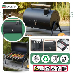Kinghoff KH 2032 faszénnel működő grill, hordozható, szabályozható szellőzés, 180°-os kinyitás, zárható fedél, acél, fekete