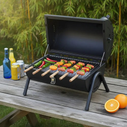 Kinghoff KH 2032 Charcoal Grill, Portable, Adjustable Ventilation, 180° Opening, Lockable Lid, Steel, Black
