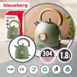 Klausberg KB 9008 Electric Kettle, 2200W, 1.8 L, 360° Base, Water Level Indicator, Thermometer, Green