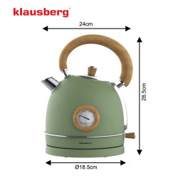 Klausberg KB 9008 elektromos vízforraló, 2200 W, 1,8 l, 360°-ban forgatható talp, vízszintjelző, hőmérő, zöld