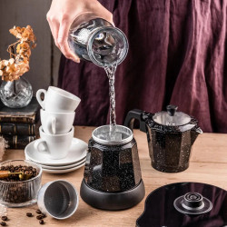 Cafetiera moka electrica Moka Klausberg KB 7998, 500 W, 6 cesti, Element de incalzire incorporat, Supapă de siguranta, Negru