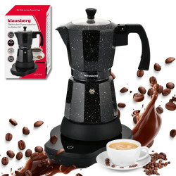 Cafetiera moka electrica Moka Klausberg KB 7998, 500 W, 6 cesti, Element de incalzire incorporat, Supapă de siguranta, Negru