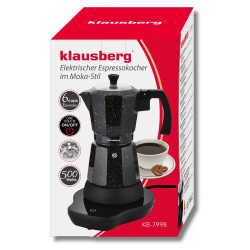 Cafetiera moka electrica Moka Klausberg KB 7998, 500 W, 6 cesti, Element de incalzire incorporat, Supapă de siguranta, Negru