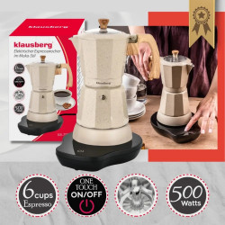 Cafetiera moka electrica Moka Klausberg KB 7999, 500 W, 6 cesti, Element de incalzire incorporat, Supapa de siguranta, Bej
