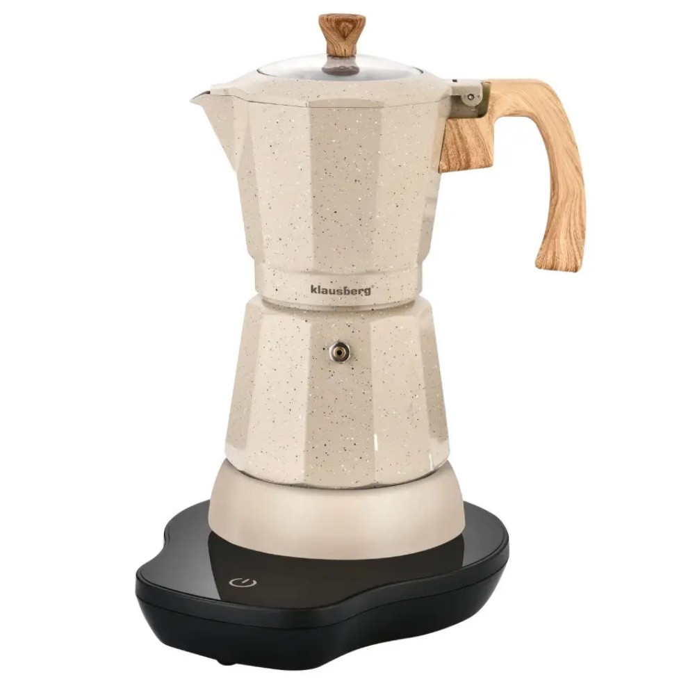 Cafetiera moka electrica Klausberg KB 7999, 500 W, 6 cesti, Element de incalzire incorporat, Supapa de siguranta, Bej