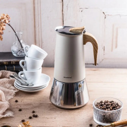 Klausberg KB 7997 eszpresszó- és mokkakávéfőző, 600 ml, 12 csésze, biztonsági szelep, rozsdamentes acél, indukciós főzőlapon használható, bézs színű