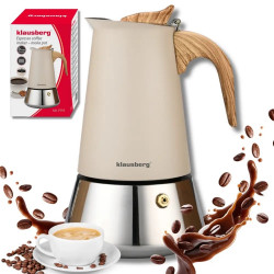 Klausberg KB 7997 eszpresszó- és mokkakávéfőző, 600 ml, 12 csésze, biztonsági szelep, rozsdamentes acél, indukciós főzőlapon használható, bézs színű