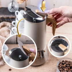 Cafetiera moka electrica Klausberg KB 7997, 600 ml, 12 cesti, Supapa de siguranta, Otel, Inductie, Bej