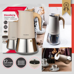 Cafetiera moka electrica Klausberg KB 7997, 600 ml, 12 cesti, Supapa de siguranta, Otel, Inductie, Bej