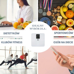 Klausberg KB 7941 mérleg-elemző, 180 kg-ig, BIA, Bluetooth, LCD, edzett üveg, Smart, fehér