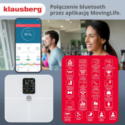 Ζυγός-αναλυτής Klausberg KB 7941, έως 180 kg, BIA, Bluetooth, LCD, γυαλί ασφαλείας, Smart, λευκό
