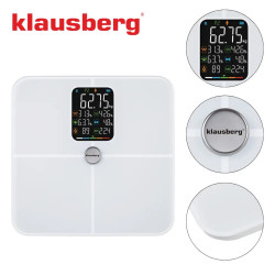 Ζυγός-αναλυτής Klausberg KB 7941, έως 180 kg, BIA, Bluetooth, LCD, γυαλί ασφαλείας, Smart, λευκό