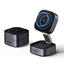 UGREEN W526 3-in-1 Wireless Induction Charger, Max Power 25W, MagSafe, 7.5W for iOS, USB-C, Black