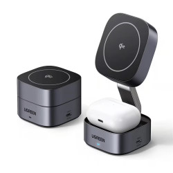 UGREEN W702 3-in-1 indukciós vezeték nélküli töltő, maximális teljesítmény 20 W, MagSafe, 15 W/iOS, USB-C, fekete