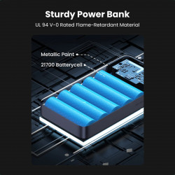 Baterie externa UGREEN PB720, 20000 mAh, PD 3.0 100 W, Ecran digital cu LED, Potrivita pentru calatoriile cu avionul, USB-C, Gri