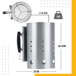 Συσκευή ανάφλεξης μπάρμπεκιου Master Grill & Party MG118, Κατάλληλη για κάρβουνα και μπρικέτες, Θερμομονωμένη λαβή, Ατσάλι, Ασημί