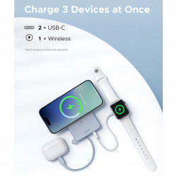 UGREEN PB773 Portable Power Bank, 10,000mAh, PD 30W, Qi 25W, Magflow, Digital LED Display, Built-in Cable, USB-C, Blue