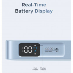 Φορητή μπαταρία UGREEN PB773, 10000mAh, PD 30W, Qi2 25W, Magflow, ψηφιακή οθόνη LED, ενσωματωμένο καλώδιο, USB-C, μπλε