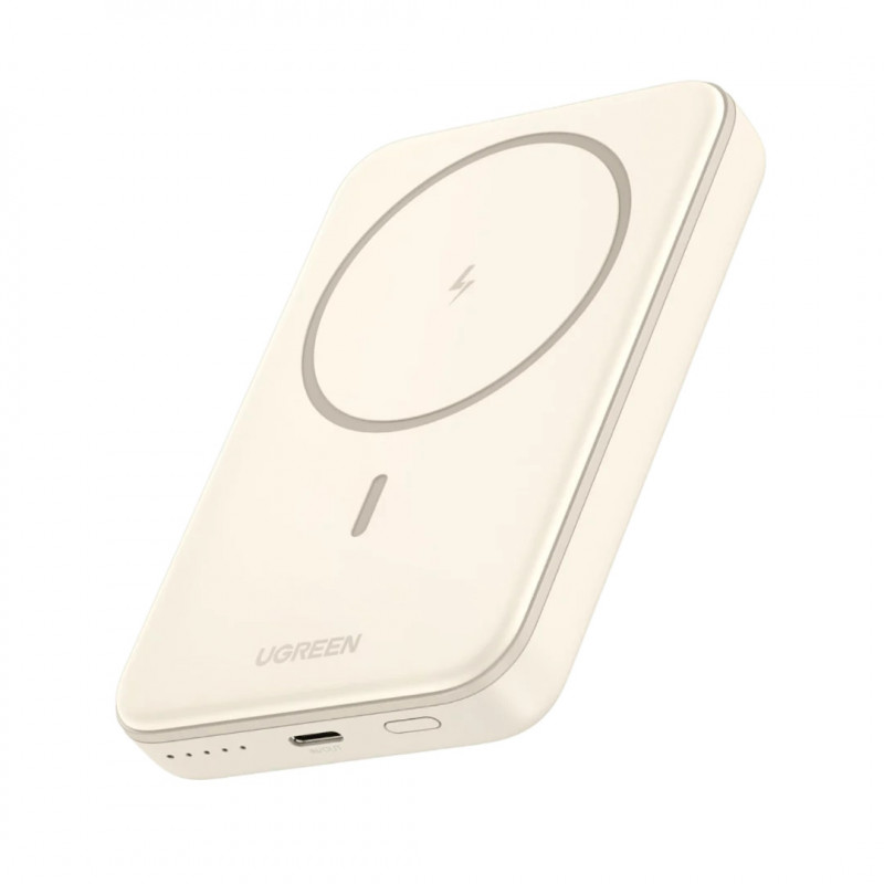Преносима батерия UGREEN PB561, 10000 mAh, PD 3.0 20W, Qi 15W, Магнитно безжично зареждане, LED светлини, USB-C, Бял