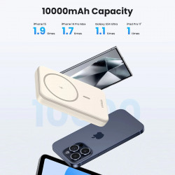 Преносима батерия UGREEN PB561, 10000 mAh, PD 3.0 20W, Qi 15W, Магнитно безжично зареждане, LED светлини, USB-C, Бял