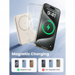 Преносима батерия UGREEN PB560, 5000mAh, PD 3.0 20W, Qi 7.5W, Магнитно безжично зареждане, LED светлини, USB-C, Бял