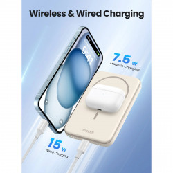 Baterie externa UGREEN PB560, 5000 mAh, PD 3.0 20 W, Qi 7,5 W, Incarcare wireless magnetica, Lumini LED, USB-C, Alb