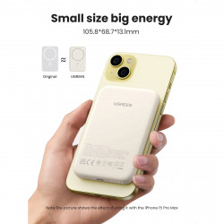 UGREEN PB560 hordozható akkumulátor, 5000 mAh, PD 3.0 20 W, Qi 7,5 W, mágneses vezeték nélküli töltés, LED-es világítás, USB-C, fehér